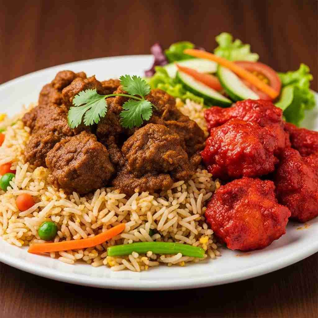 এগ ফ্রাইড রাইস + চাইনিজ ভেজিটেবল + মাটন মাসালা + চিলি চিকেন + সালাদ