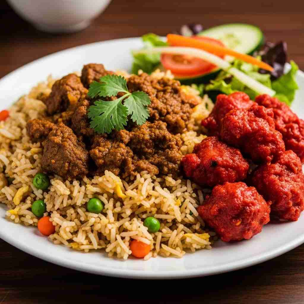 এগ ফ্রাইড রাইস + চাইনিজ ভেজিটেবল + মাটন মাসালা + চিলি চিকেন + সালাদ - Image 2