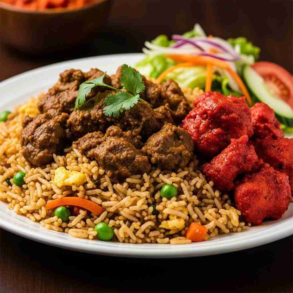 এগ ফ্রাইড রাইস + চাইনিজ ভেজিটেবল + মাটন মাসালা + চিলি চিকেন + সালাদ - Image 3